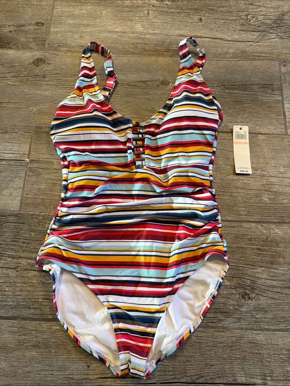 Anne Cole womens Multi-Color Striped One-Piece Swimsuit size 10